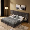 Queen Size Upholstered Platform Bed with Chenille Pleated Headboard, Integrated Bedside Tables & Adjustable Lamps-- Frevyn - 2 of 4