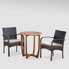Lindy 3pc Acacia Wood and Wicker Bistro Set - Teak/Cream - Christopher Knight Home: Outdoor Furniture with Padded Chairs & Round Table - 2 of 4