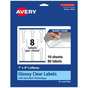 Avery Glossy Clear Lollipop Labels with Sure Feed, 1" x 4" - 1 of 4