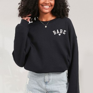 Simply Sage Market Women's Graphic Sweatshirt Embroidered Babe Heart Mini - 1 of 4