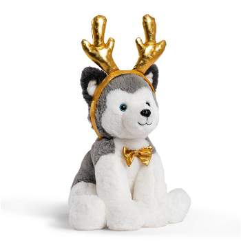 FAO Schwarz Cheers 4 Antlers Husky 12" Stuffed Animal with Removable Wear-and-Share Ears