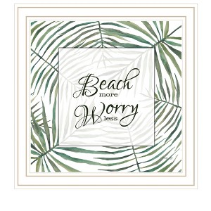 HomeRoots BEACH MORE WORRY LESS White Framed Print Wall Art - 1 of 3