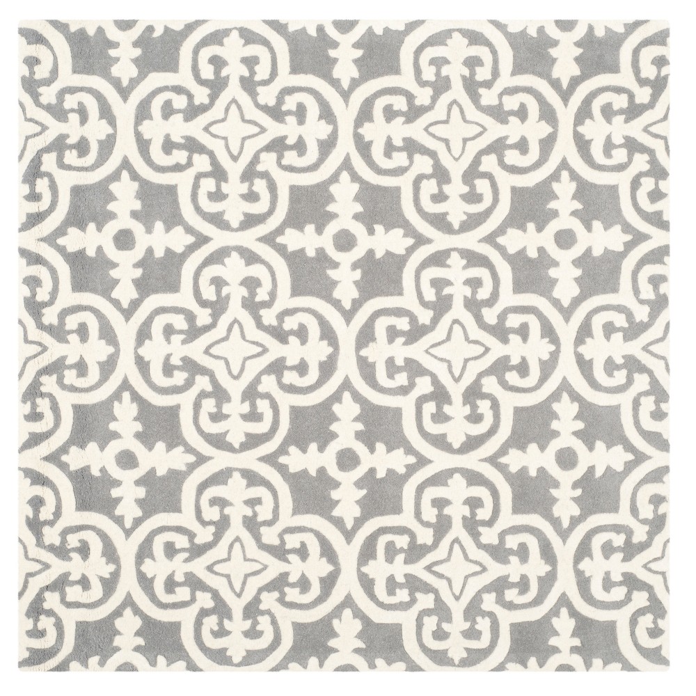 5'x5' Medallion Tufted Square Area Rug Gray/Ivory - Safavieh