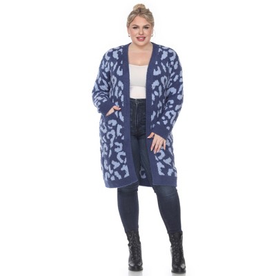 PS Leopard Print Open Front High Pile Fleece  Coat - White Mark