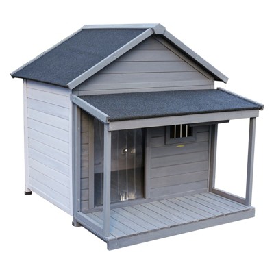 VisioGear Large Balcony Doghouse with Large Terrace, Weatherproof Large Dog House, Grey, 44.2"*44.6"*44.6"