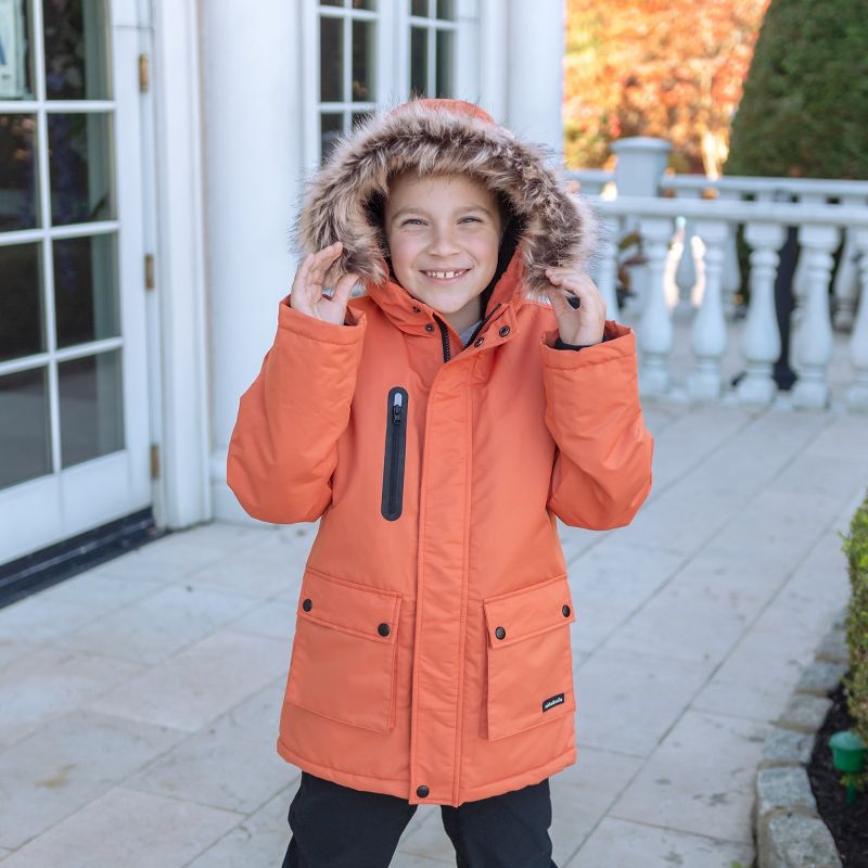 Rokka&Rolla Boys' Winter Coat with Faux Fur Hood Parka Jacket, 4 of 15