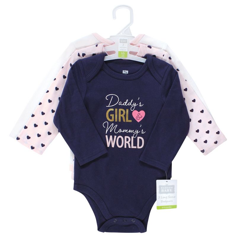 Hudson Baby Infant Girl Cotton Long-Sleeve Bodysuits, Love At First Sight, 3 of 7