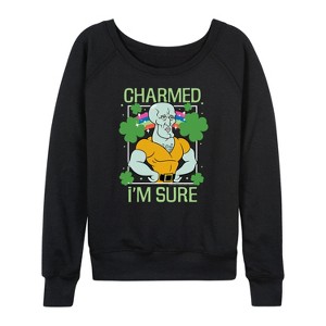 Women's - SpongeBob Squarepants - Charmed Im Sure Lightweight French Terry Wide Neck Long Sleeve Shirt - 1 of 4