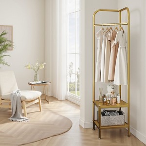 Metal corner hangers, independent hangers with 2-layer storage shelves, floor hangers for corridors, entrances, bedrooms, living rooms, and offices - 1 of 4