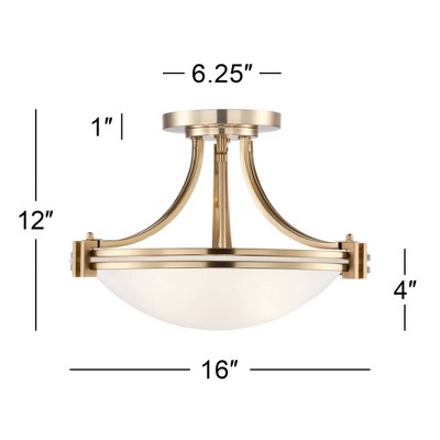 Art Deco Inspired 28" Warm Brass Ceiling Light with White Glass Bowl