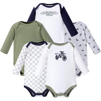 Hudson Baby Infant Boy Cotton Long-Sleeve Bodysuits 5pk, Dirt Bike
