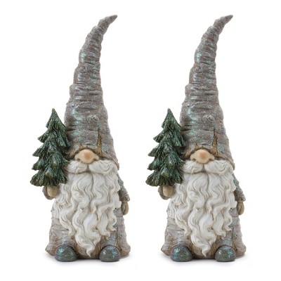 Melrose Pine Tree Trunk Gnome Statue (Set of 2)