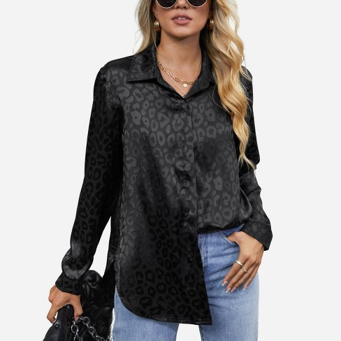 Women's Leopard Print Satin Shirt - Cupshe -black-l : Target