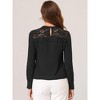 INSPIRE CHIC Women's Lace Panel Round Neck Long Sleeve Solid Color Blouses - 4 of 4