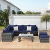 Mshliw 6-Piece Outdoor Wicker Furniture Set with Cushions & Glass Table - All-Weather Patio Sofa for Backyard, Garden, and Porch-Dark Blue - 2 of 4