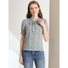 Allegra K Women's V Tie Neck Turn Down Collar Puff Sleeve Floral Blouses - 2 of 4