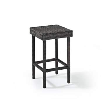 Palm Harbor Outdoor Wicker Counter Stools, 2pk - UV-Resistant, Weathered Gray, Steel Frame - Crosley