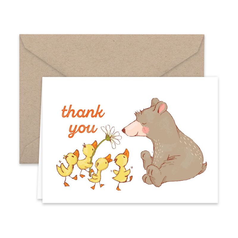 Paper Frenzy Spring Bear and Ducks Thank You Note Card Collection 25 pack with Kraft Envelopes, 4 of 7