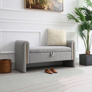 NicBex Teddy Fabric Pull-Open Top Ottoman Bench with Arms & Storage,Metal Decor Storage Ottoman for Bedroom - 1 of 4
