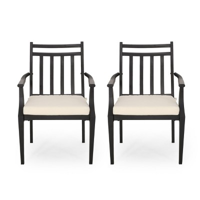 NicBex Outdoor Dining Chairs Set of 2,Acacia Wood Fixed Patio Chairs with Cushion and Backrest,Black