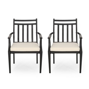 NicBex Outdoor Dining Chairs Set of 2,Acacia Wood Fixed Patio Chairs with Cushion and Backrest,Black - 1 of 4