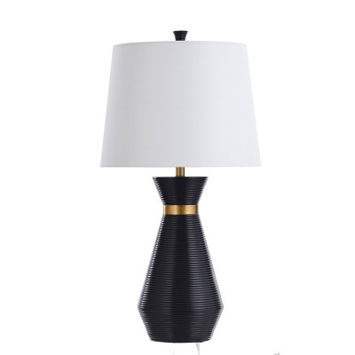 Logan Pear Shaped Sleek Table Lamp with Fabric Shade Black/White - StyleCraft