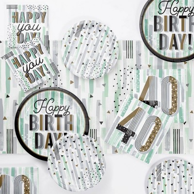 Creative Converting Minted Milestone Chocolate Chip Mint 40th Birthday Tableware Set 8ct