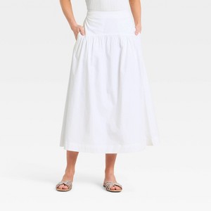 Women's Resort Poplin Drop Waist Midi Skirt - A New Day™ White XS