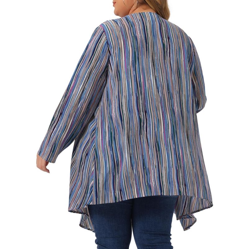 Agnes Orinda Women's Plus Size Boho Striped Draped Contrast Color Flowy Cover Up Cardigans, 4 of 6