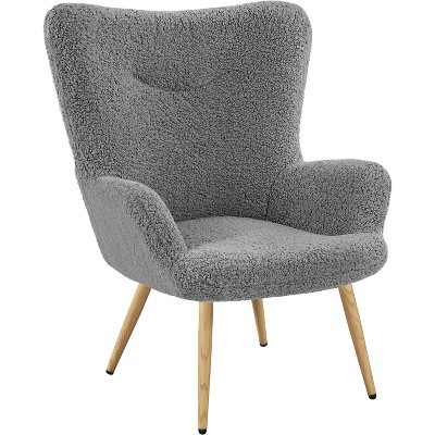 Yaheetech Boucle Accent Chair with Wood-tone Metal Legs