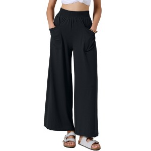 INSPIRE CHIC Women's Wide Leg High Elastic Waist Baggy Palazzo Casual Pants - 1 of 4