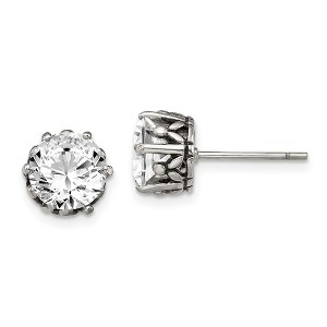 Chisel Stainless Steel Antiqued and Polished Round CZ Earrings - 1 of 4
