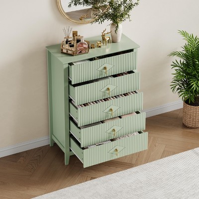 Fluted Dresser for Bedroom, 5-Drawer Wood Dresser for Bedroom, Modern Chest of Drawers, Storage Organizer Cabinet for Living Room, Hallway