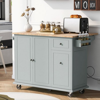 Kitchen Island with Drop Leaf, 53.9" Kitchen Island Cart on Wheels, Rolling Kitchen Cart Table with 2 Drawers for Dining Room Kitchen