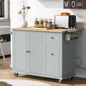 Kitchen Island with Drop Leaf, 53.9" Kitchen Island Cart on Wheels, Rolling Kitchen Cart Table with 2 Drawers for Dining Room Kitchen - 1 of 4