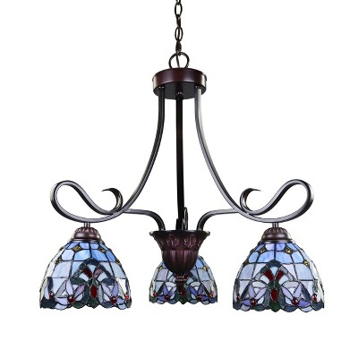 Grenville Victorian Mini-Chandelier in Blackish Bronze with Stained Glass