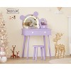 Kids Vanity Set with Lights, Bear-Shaped Make Up Vanity Desk with Mirror&Stool, Wooden Princess Toddler Make Up Table Set for Little Girls - 2 of 4