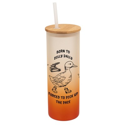 Elanze Designs Born To Dilly Dally Pick Up The Pace Orange Frosted Gradient Glass Tumbler with Bamboo Lid & Straw 25 ounce Reusable Iced Coffee or