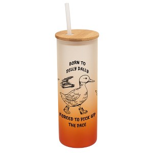 Elanze Designs Born To Dilly Dally Pick Up The Pace Orange Frosted Gradient Glass Tumbler with Bamboo Lid & Straw 25 ounce Reusable Iced Coffee or - 1 of 4
