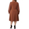 Agnes Orinda Women's Plus Size Swiss Dots Pattern Sleeves V Neck Midi Flowy A-Line Dress - 4 of 4