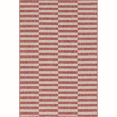 Rust Red and Ivory Striped Easy-Care Outdoor Rug, 4' x 6'