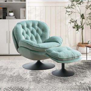 Velvet Swivel Leisure Lounge Chair with Ottoman, Tufted Design, Thickened Foam Cushion and Sturdy Metal Base - 1 of 4