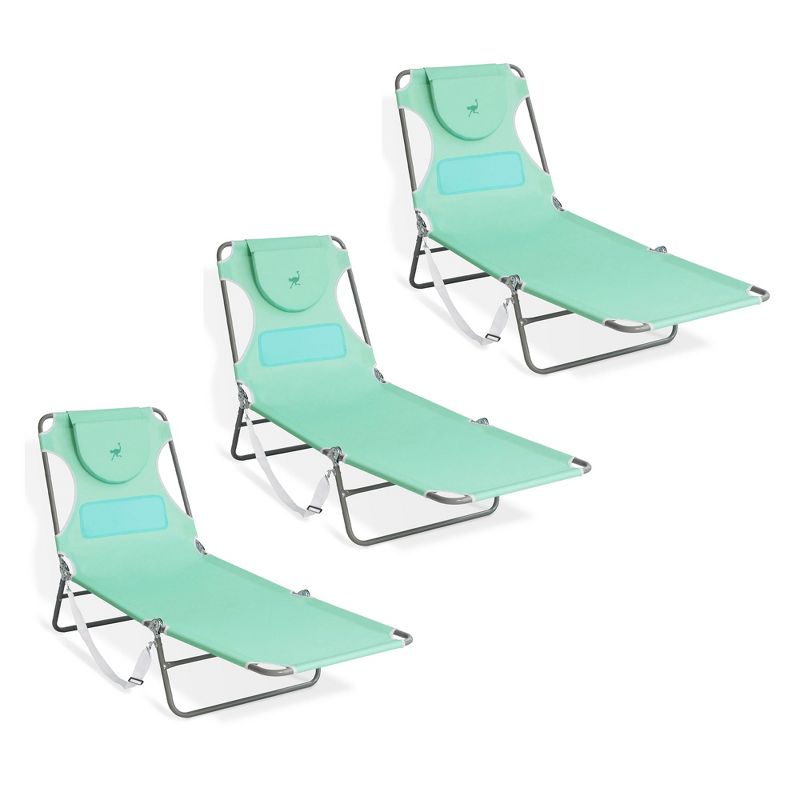 Ostrich Chaise Lounge Outdoor Lightweight Folding Adjustable Reclining Beach Chair for Tanning Pool Lake Patio Lawn Camping, Teal (3 Pack), 1 of 7