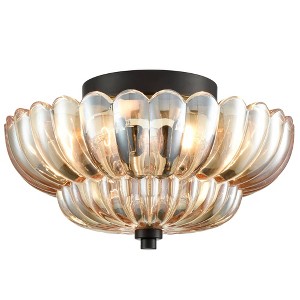 Claxy 3-light Modern Black Metal with Scalloped Amber Glass Shade Semi Flush Mount Ceiling Light for Hallway - 1 of 4