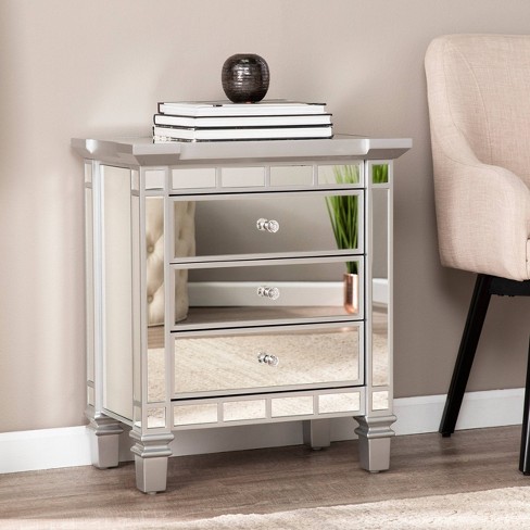 Lompton Mirrored 3 Drawer Accent Chest Silver Aiden Lane