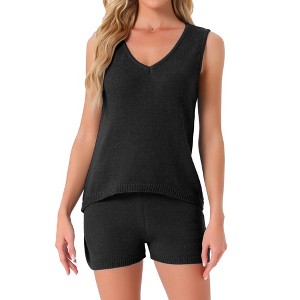 INSPIRE CHIC Women's V-Neck Tank Top and Drawstring Shorts Knit Pajama Set - 1 of 4