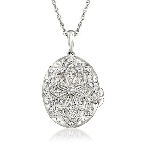Ross-Simons 0.10 ct. t.w. Diamond Floral Milgrain Locket Pendant Necklace in Sterling Silver - 1 of 4