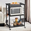 Kitchen Shelf on Wheels, Serving Cart with 3 Shelves, Kitchen Cart, Microwave Shelf, for Mini Oven, Toaster, with 6 Hooks - 3 of 3