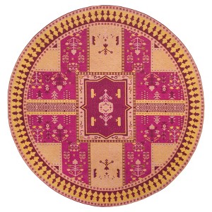 Fuchsia/Gold Floral Loomed Round Area Rug 6
