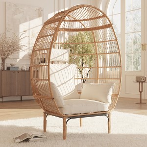500 Lbs Capacity Oversized Wicker Egg Chair, All-Weather Rattan Egg Lounge Chairs for Living Room, Outdoor Oversized Egg Chair Indoor w/5 Cushions - 1 of 4